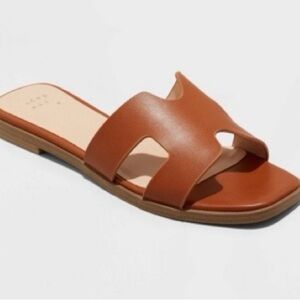 Women's Nina Slide Sandals - a New Day™ Cognac Faux Leather, Slip on 
Size 9 new